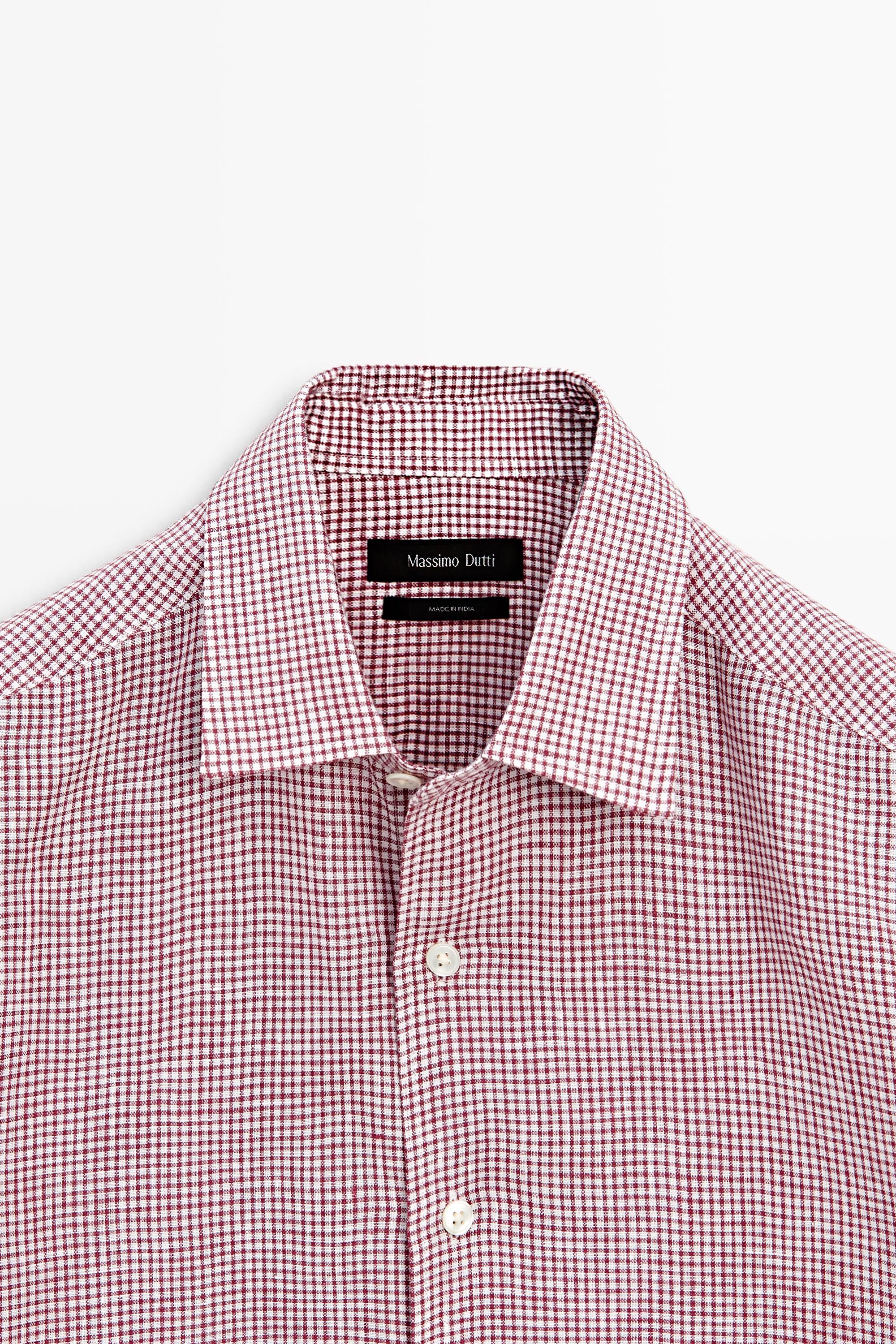 Chemise micro-carreaux regular fit 100 % lin